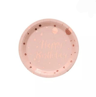 Assiettes Happy Birthday rose or 18cm