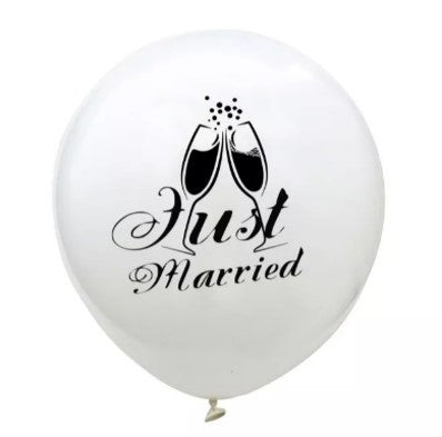 Ballons en latex Just Married blanc