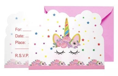 Cartes d'invitation licorne fleurs roses