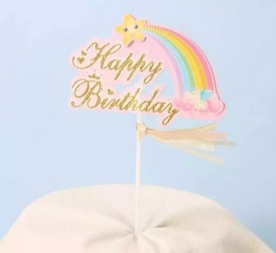 Décoration gâteau Happy Birthday arc-en-ciel
