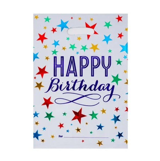 Sachets Happy Birthday blanc/étoiles