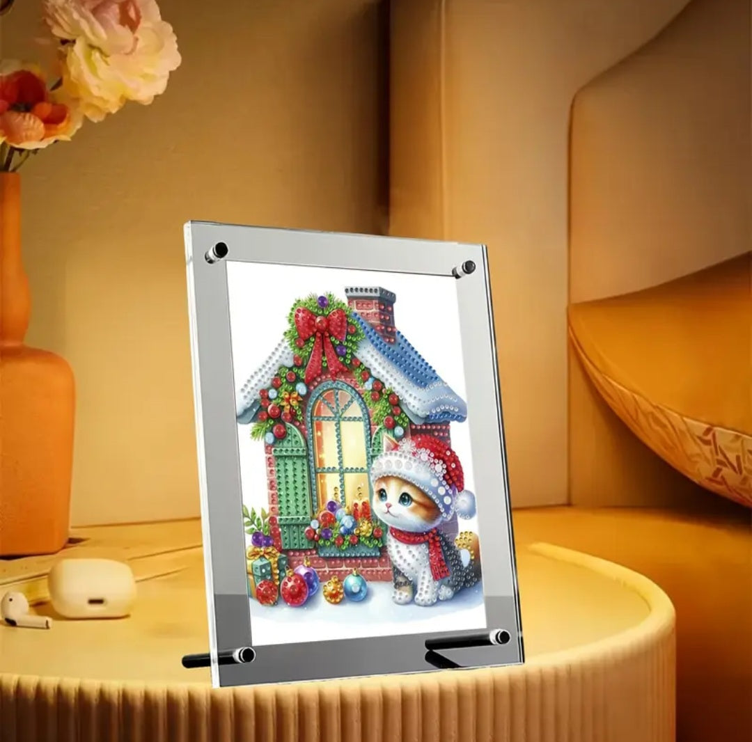 Cadre maison et chat de noël
