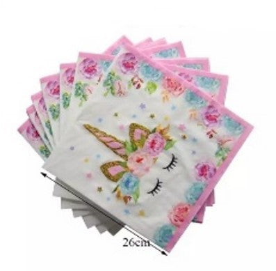 Serviettes licorne fleurs rose/bleue